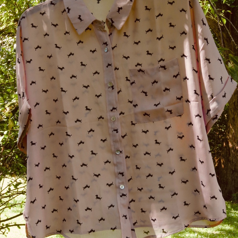 DACHSHUNDS!!  S.R. by Sweet Rain Cropped Dachsund Crepe Shirt